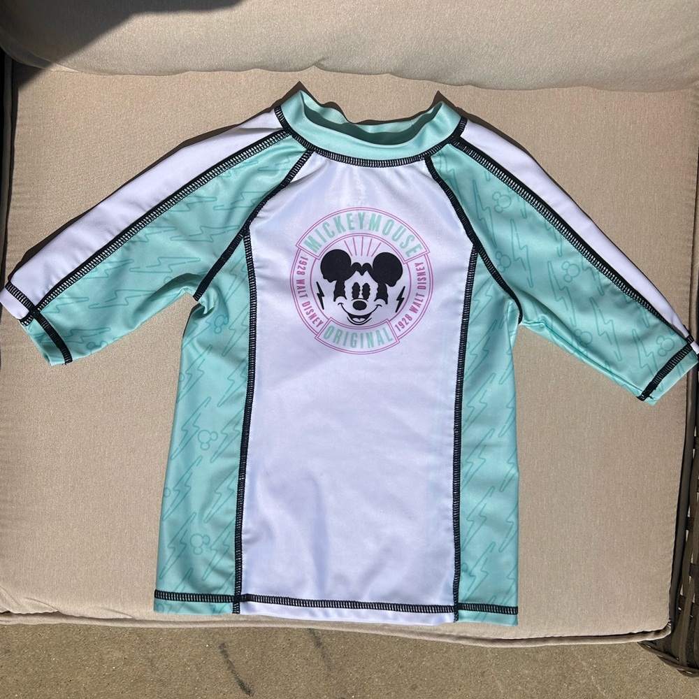 Disney Mickey Mouse Blue and White Swim Rashguard EUC Girls Size 4
